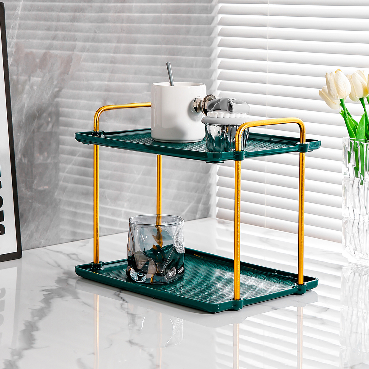 Living room teacup rack desktop double layer 16