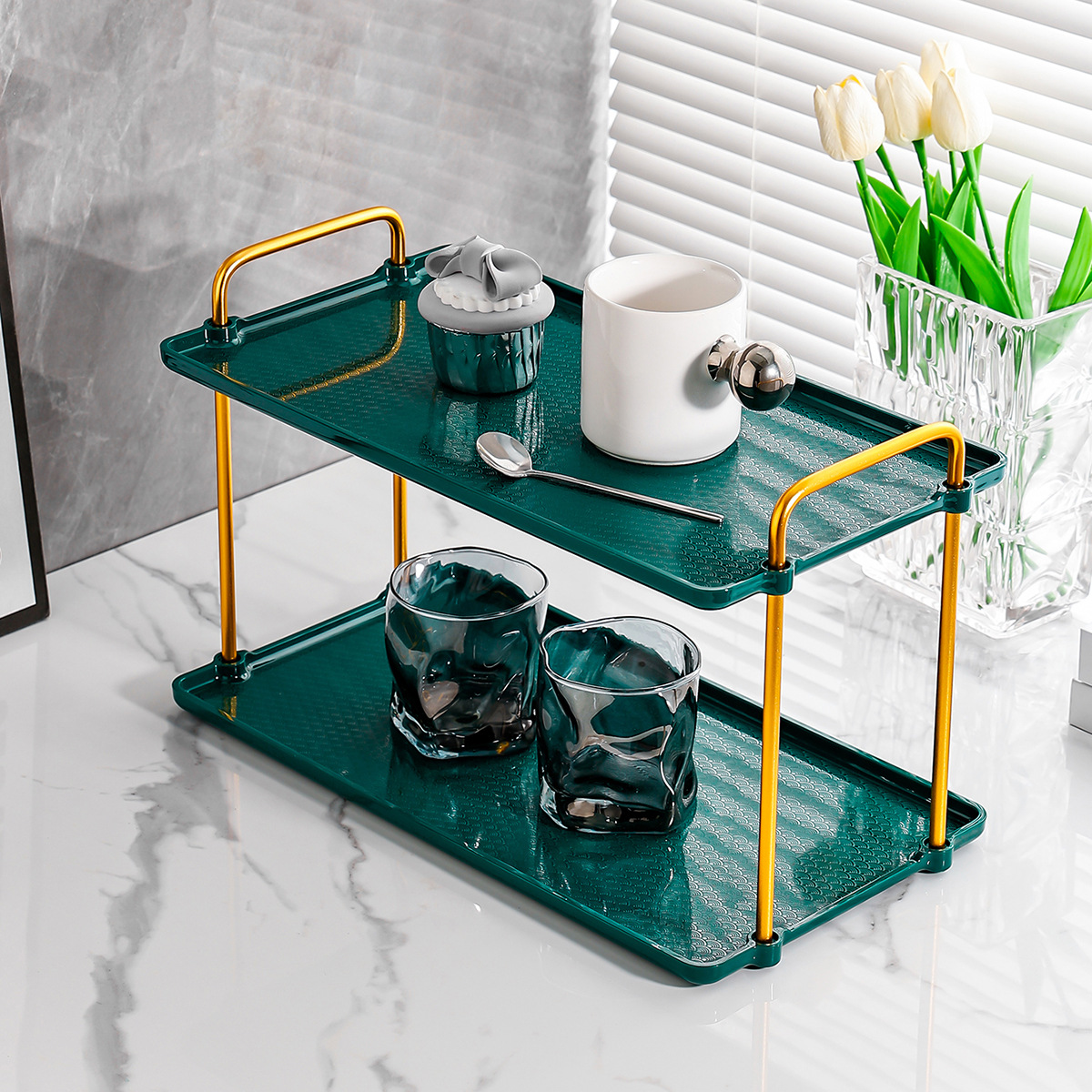 Living room teacup rack desktop double layer 16