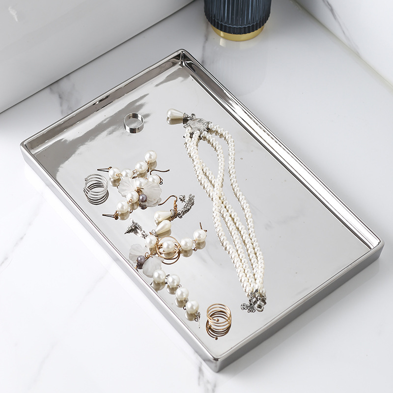 Silver ceramic tray sink light luxury jewelry tray 19